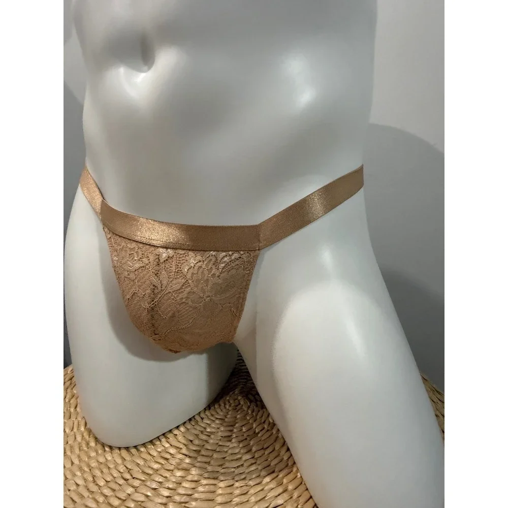 Cosabella Never Say Never Men's Italian Lace Thong Nude Beige Size XL NWT